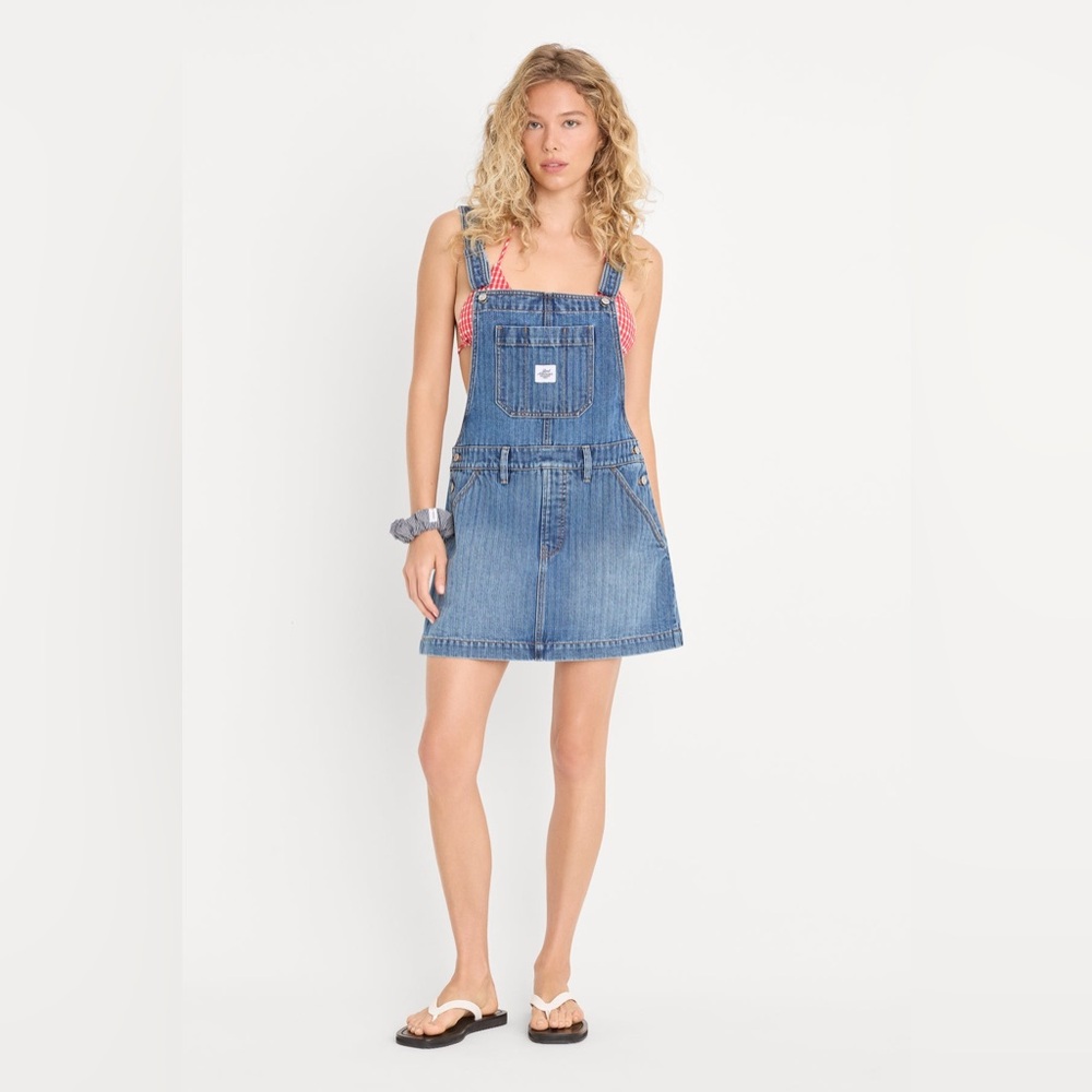 Good American The Overall Dress Jean denim Blue
Sz XL a line cotton pockets